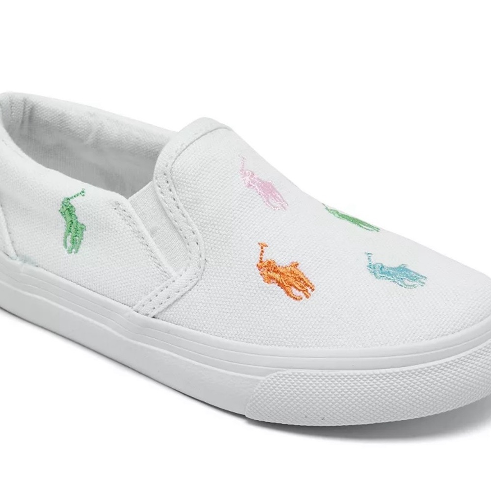 Toddler Size 7 Polo Ralph Lauren Slip On Casual Sneakers -Multi Color Embroidery